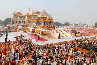 The newly built Ram Mandir in Ayodhya, which is grand. The consecration ceremony of Ram Lalla's idol was attended by several people on Monday.
