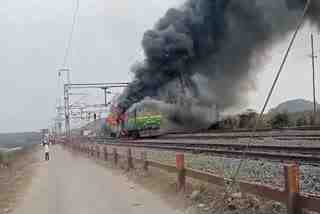 A massive fire broke out in a moving train engine