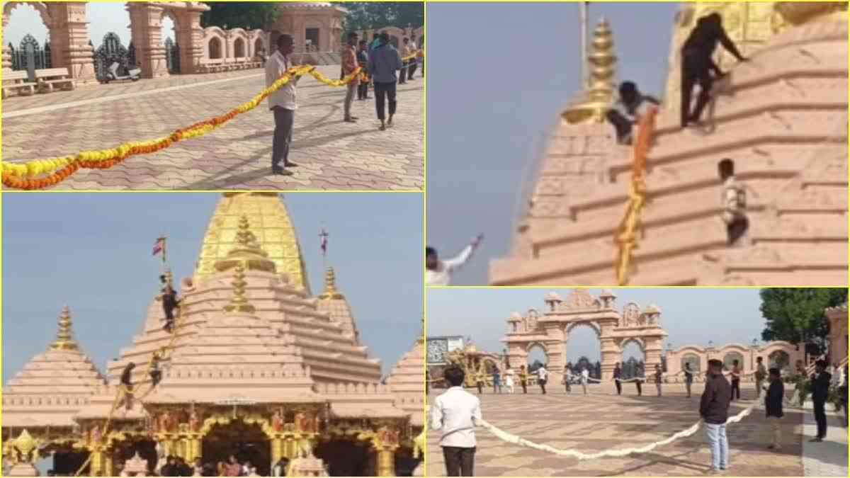 Narmada News : નીલકંઠધામ મંદિરના ઘુમ્મટ પર અર્પણ થઇ 1008 ફૂટની ફૂલોની માળા, વિશ્વ કીર્તિમાન બનાવશે