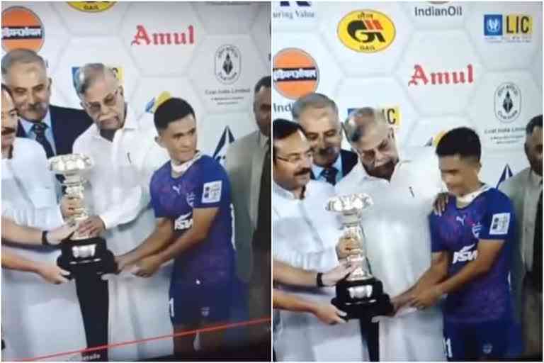 Bengaluru FC  West Bengal Governor La Ganesan criticized  La Ganesan  Sunil Chhetri  Durand Cup  Twitter against La Ganesan  controversy in Durant Cup award ceremony  ഡ്യൂറന്‍റ് കപ്പ് സമ്മാനദാന ചടങ്ങ് വിവാദത്തില്‍  ഡ്യൂറന്‍ഡ് കപ്പ്  സുനില്‍ ഛേത്രി  ബംഗാള്‍ ഗവര്‍ണര്‍ ലാ ഗണേശന്‍  ബെംഗളൂരു എഫ്‌സി  മുംബൈ സിറ്റി  ഛേത്രിയെ തള്ളി മാറ്റി ലാ ഗണേശന്‍